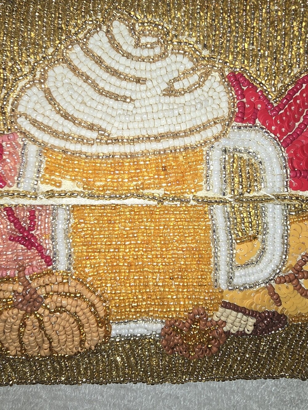 TJ Maxx Viral Autumn Pumpkin Spice Latte Beaded Handbag Gold Metallic  NWT - Picture 11 of 15